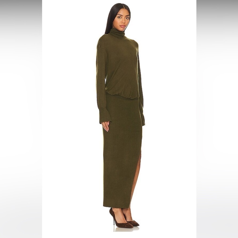 SER.O.YA NWT Diana Dress Long Sleeve Ruched Turtleneck with Slit Size M Green - Picture 2 of 14